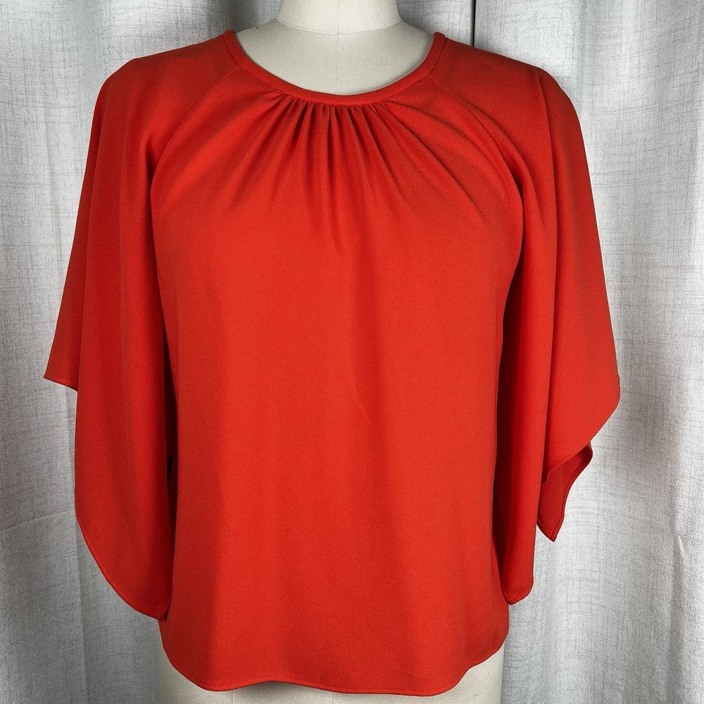 Zara Woman Medium‎ Red Symmetrical Top Tunic Blouse Shirt Batwing Sleeves Flowy
